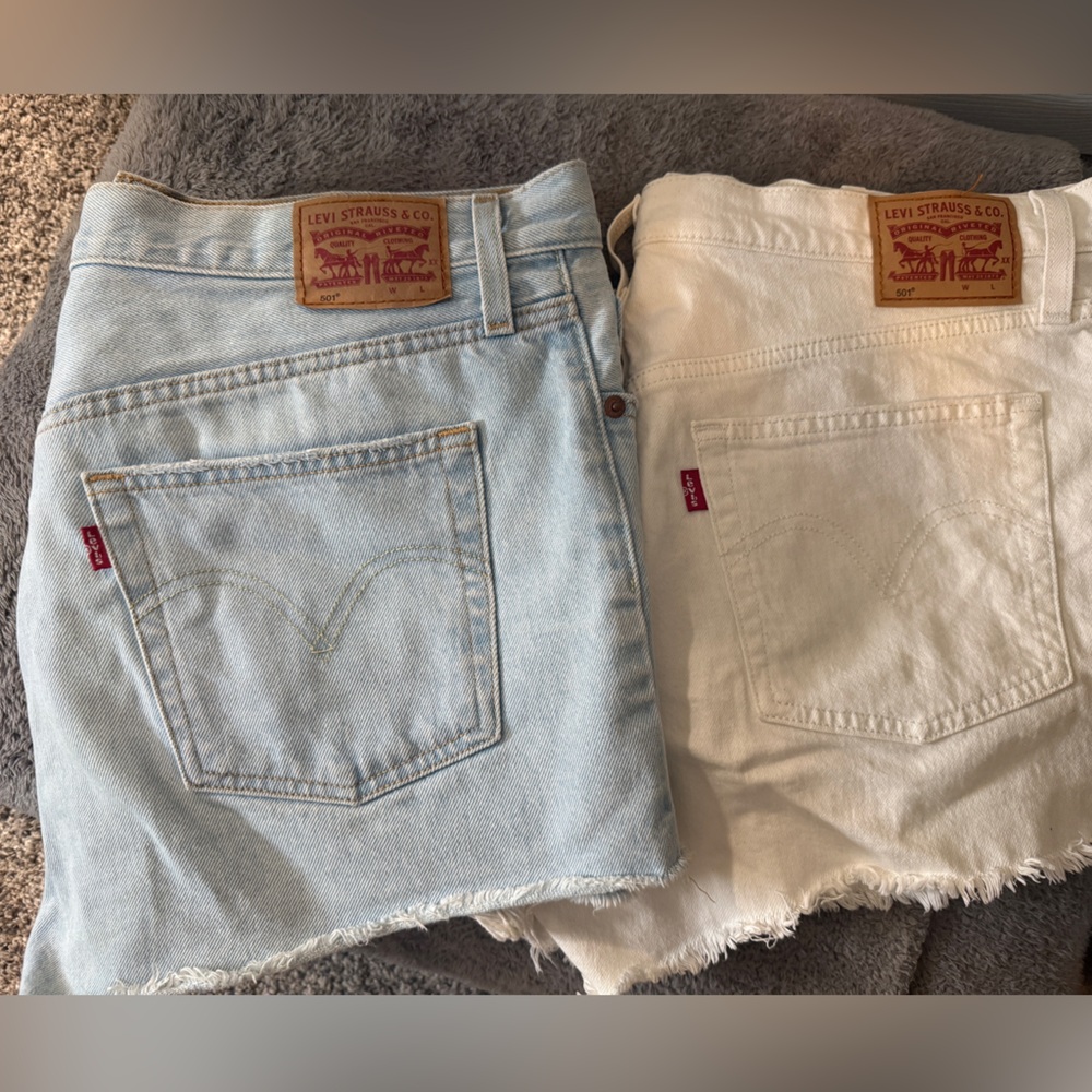 Levi's Light Blue and White Denim Shorts